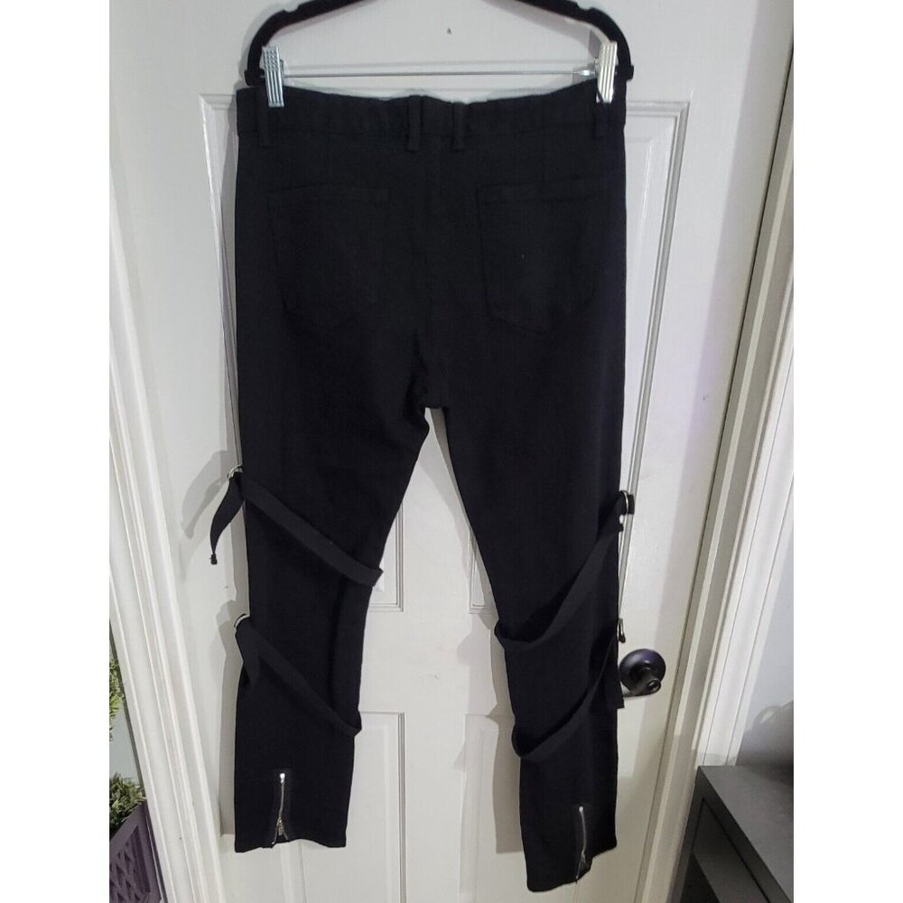TwillMkt Black Pants Buckle Straps Flat Front Zipped Hem Size 32 NWT - Picture 7 of 11